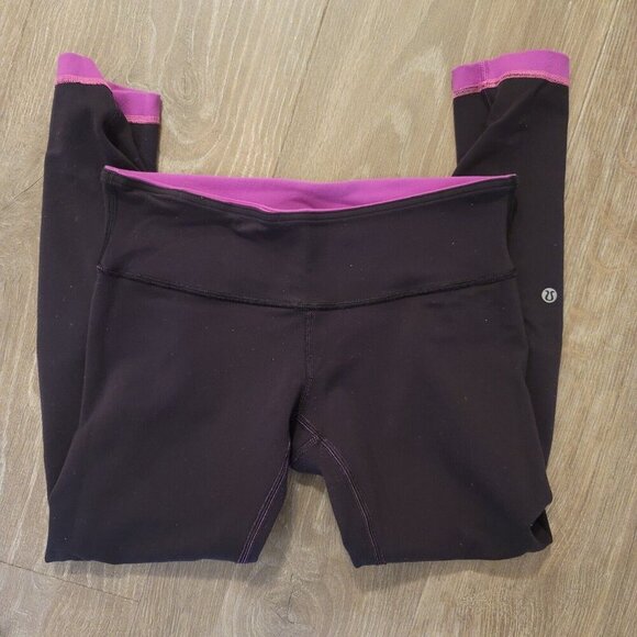 Lululemon Sz 8 Wunder Under Crop Legging Reversible Raspberry Pink Black - Picture 7 of 9